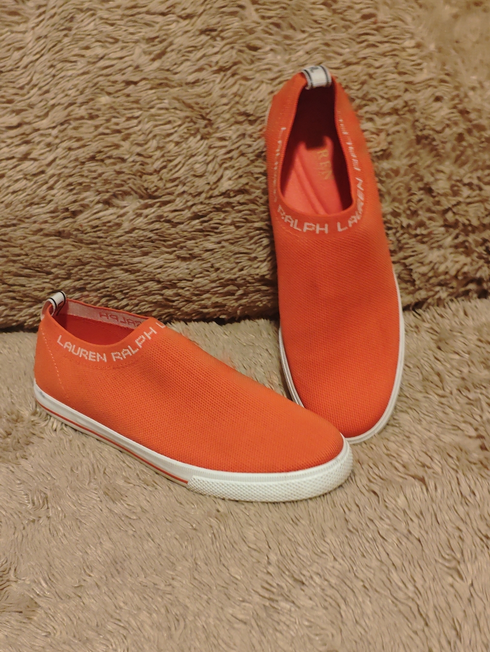 Lauren Ralph Lauren Orange Knit Slip-On Sneakers with White Sole